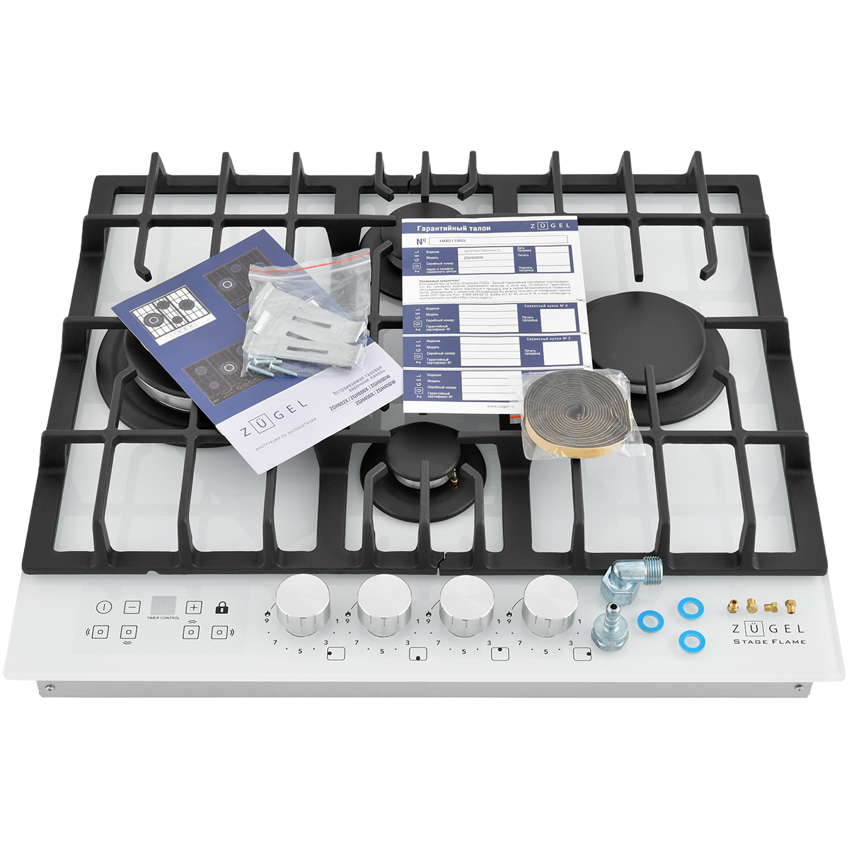 картинка Встраиваемая газовая варочная панель ZUGEL ZGH600W, белая