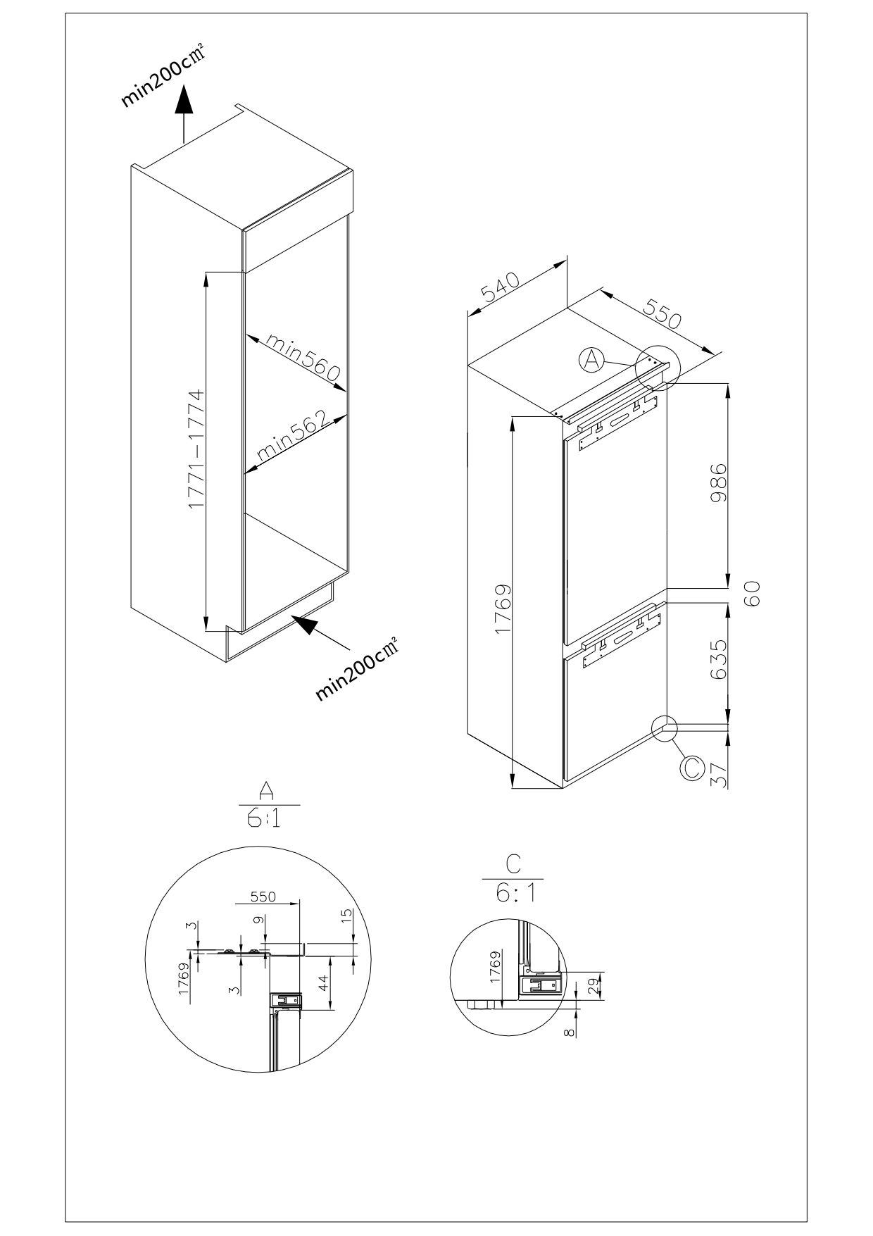 картинка Встраиваемый двухкамерный холодильник ZUGEL ZRI1760FNF (Full No Frost, Inverter)