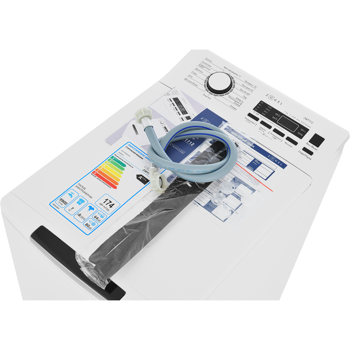 картинка Стиральная машина с вертикальной загрузкой ZUGEL ZWT712 Steam, белая