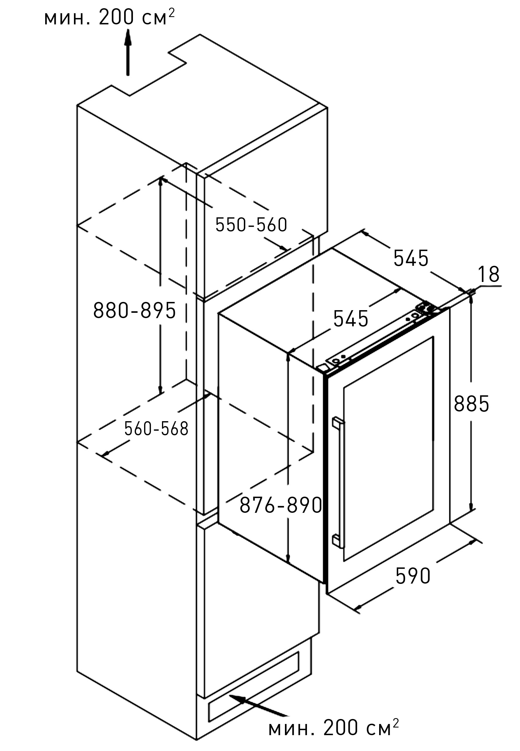 картинка Встраиваемый винный шкаф ZUGEL ZCWI570DB, Dual Zone