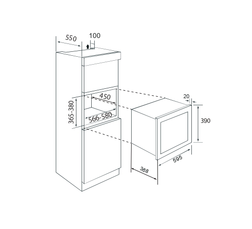 картинка Встраиваемая микроволновая печь ZUGEL ZMO251B, черная