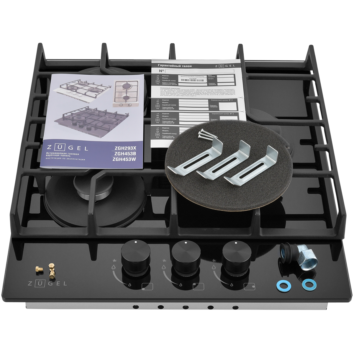 картинка Встраиваемая газовая варочная панель ZUGEL ZGH453B, черная