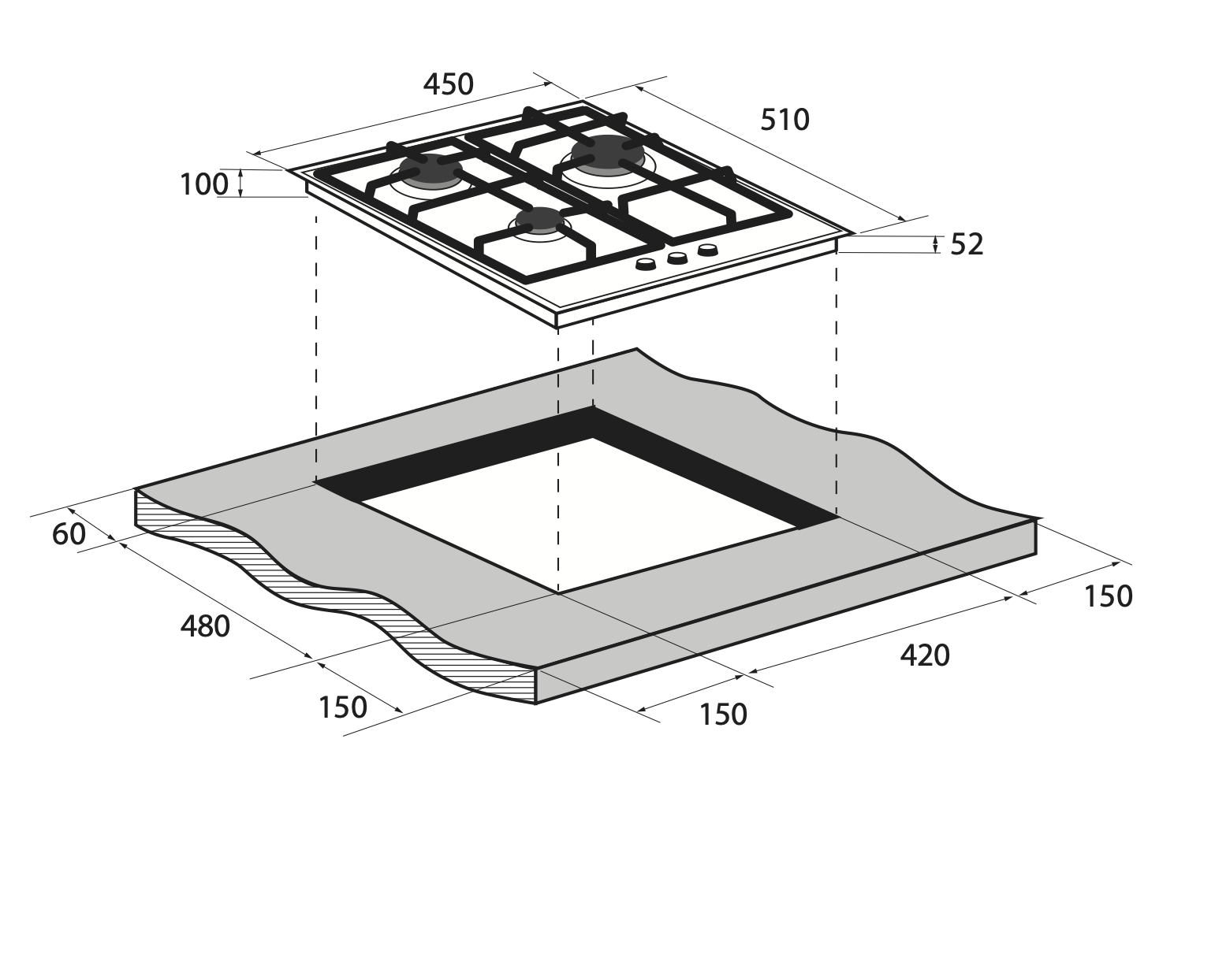 картинка Встраиваемая газовая варочная панель ZUGEL ZGH453B, черная