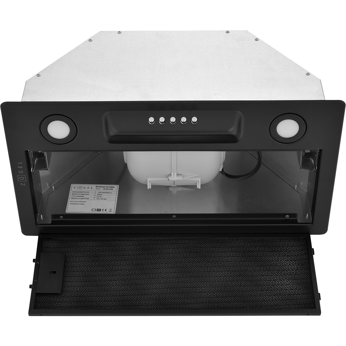 картинка Вытяжка встраиваемая ZUGEL ZHI522B, черная